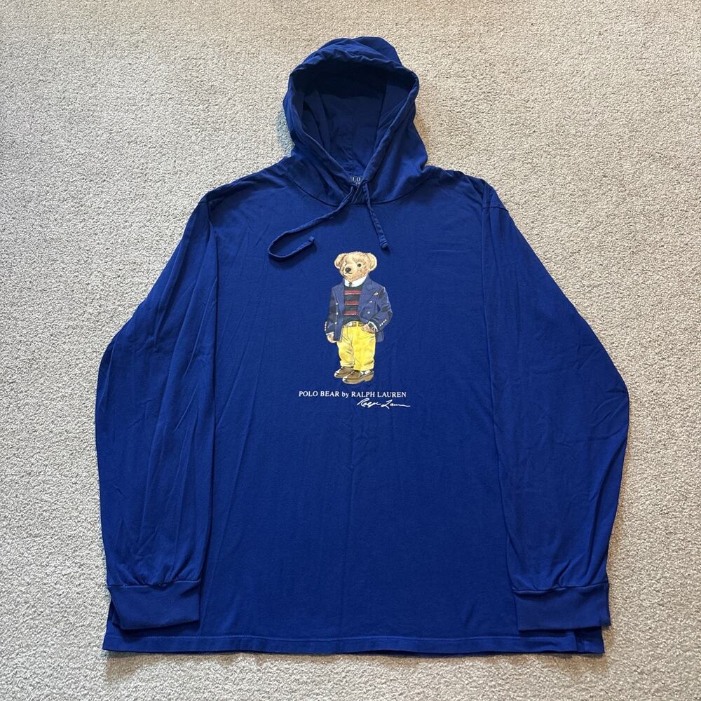 Polo Ralph Lauren Hoodie Shirt Mens Sz XXL Blue Polo Bear Long Sleeve T Shirt